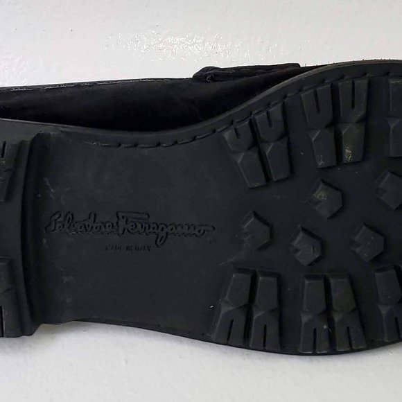 Salvatore Ferragamo Black Suede Loafers with Gold Gancini Hardware main image 8